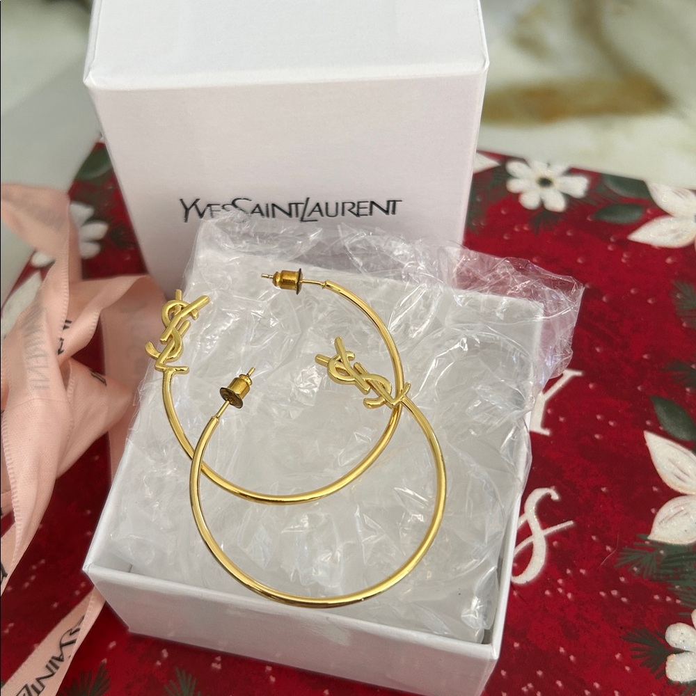 Yves Saint Laurent Hoop Earrings STAMPED EUC - Picture 1 of 6